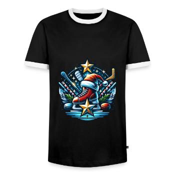 Hockey Players Winter - Men's Ringer Shirt - black/white - Front - AI Model Female 172 light (172cm) & AI Model Male 178 light (178cm)