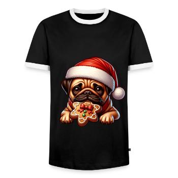 Mops Lebkuchenstern Weihnachten Xmas - Männer Kontrast-T-Shirt - Schwarz/Weiß - Vorne - AI Model Female 172 light (172cm) & AI Model Male 178 light (178cm)