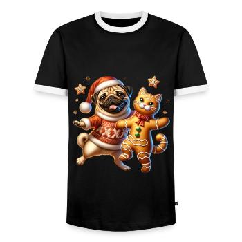Mops Katze - Männer Kontrast-T-Shirt - Schwarz/Weiß - Vorne - AI Model Female 172 light (172cm) & AI Model Male 178 light (178cm)