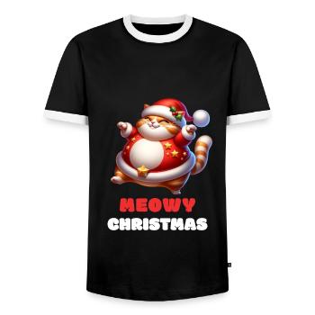 Joyeux Noël Chapeau de Noël Chat Drôle - T-shirt contrasté Homme - noir/blanc - Devant - AI Model Female 172 light (172cm) & AI Model Male 178 light (178cm)
