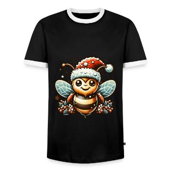 Bee Christmas Xmas Christmas - Men's Ringer Shirt - black/white - Front - AI Model Female 172 light (172cm) & AI Model Male 178 light (178cm)