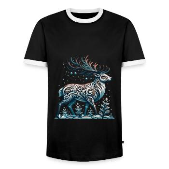 Reindeer Winter Snow Winter Holidays - Men's Ringer Shirt - black/white - Front - AI Model Female 172 light (172cm) & AI Model Male 178 light (178cm)