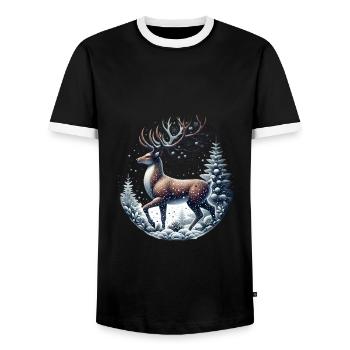 Christmas Reindeer Christmas Xmas Christmas - Men's Ringer Shirt - black/white - Front - AI Model Female 172 light (172cm) & AI Model Male 178 light (178cm)