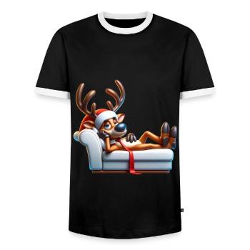 Reindeer Chills - Men's Ringer Shirt - black/white - Front - AI Model Female 172 light (172cm) & AI Model Male 178 light (178cm)