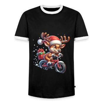Reindeer Bicycle Christmas Xmas - Men's Ringer Shirt - black/white - Front - AI Model Female 172 light (172cm) & AI Model Male 178 light (178cm)