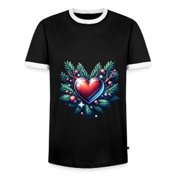 Christmas Heart Christmas Wreath Advent - Men's Ringer Shirt - black/white - Front - AI Model Female 172 light (172cm) & AI Model Male 178 light (178cm)