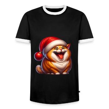 Katze Weihnachten Lustig Comic - Männer Kontrast-T-Shirt - Schwarz/Weiß - Vorne - AI Model Female 172 light (172cm) & AI Model Male 178 light (178cm)