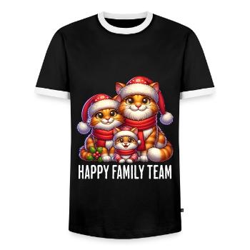 Famille heureuse équipe chats chat Noël - T-shirt contrasté Homme - noir/blanc - Devant - AI Model Female 172 light (172cm) & AI Model Male 178 light (178cm)
