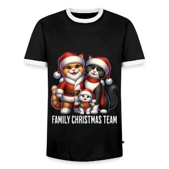 Family Christmas Team Katzen - Männer Kontrast-T-Shirt - Schwarz/Weiß - Vorne - AI Model Female 172 light (172cm) & AI Model Male 178 light (178cm)