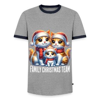 Family Christmas Team Cats Christmas - Men's Ringer Shirt - grey/navy  - Front - AI Model Female 172 light (172cm) & AI Model Male 178 light (178cm)