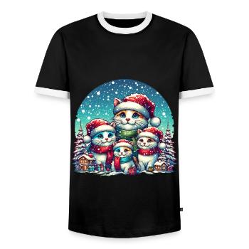 Cats, Family, Sweet, Christmas, Snow - Men's Ringer Shirt - black/white - Front - AI Model Female 172 light (172cm) & AI Model Male 178 light (178cm)
