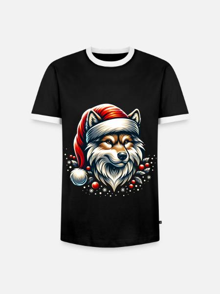 Weihnachtlicher Wolf - Männer Kontrast-T-Shirt - Schwarz/Weiß