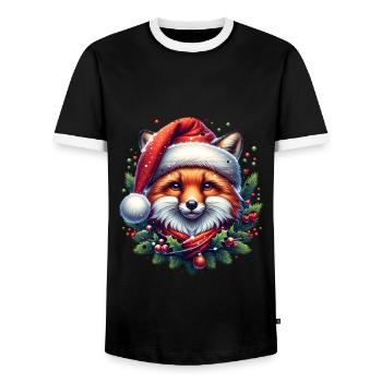Weihnachts Fuchs Weihnachtsmütze Schneebälle - Männer Kontrast-T-Shirt - Schwarz/Weiß - Vorne - AI Model Female 172 light (172cm) & AI Model Male 178 light (178cm)