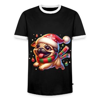 Mops Weihnachten - Männer Kontrast-T-Shirt - Schwarz/Weiß - Vorne - AI Model Female 172 light (172cm) & AI Model Male 178 light (178cm)