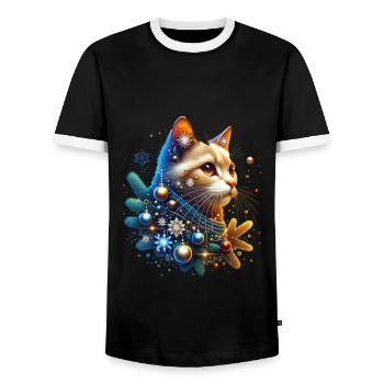 Katze Christmas Xmas Weihnachten - Männer Kontrast-T-Shirt - Schwarz/Weiß - Vorne - AI Model Female 172 light (172cm) & AI Model Male 178 light (178cm)