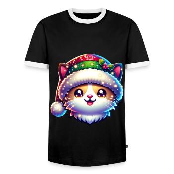 Süße Katze Christmas Xmas Weihnachten - Männer Kontrast-T-Shirt - Schwarz/Weiß - Vorne - AI Model Female 172 light (172cm) & AI Model Male 178 light (178cm)