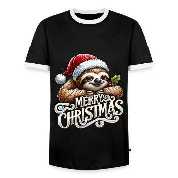 Merry Christmas Funny Sloth - Men's Ringer Shirt - black/white - Front - AI Model Female 172 light (172cm) & AI Model Male 178 light (178cm)