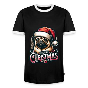Merry Christmas Weihnachts Mops Weihnachten Xmas - Männer Kontrast-T-Shirt - Schwarz/Weiß - Vorne - AI Model Female 172 light (172cm) & AI Model Male 178 light (178cm)
