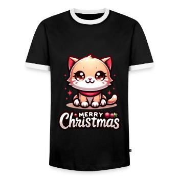 Cute Cat Merry Christmas Christmas - Men's Ringer Shirt - black/white - Front - AI Model Female 172 light (172cm) & AI Model Male 178 light (178cm)