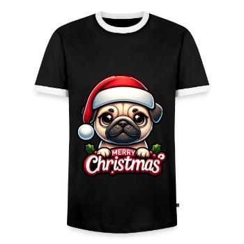Merry Christmas Pug Sweet Christmas Xmas - Men's Ringer Shirt - black/white - Front - AI Model Female 172 light (172cm) & AI Model Male 178 light (178cm)