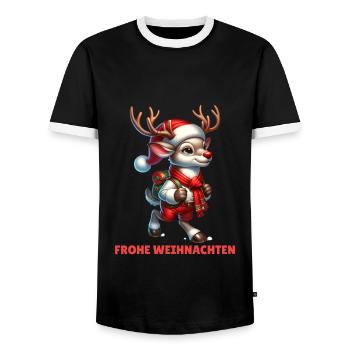 Rentier Frohe Weihnachten - Männer Kontrast-T-Shirt - Schwarz/Weiß - Vorne - AI Model Female 172 light (172cm) & AI Model Male 178 light (178cm)