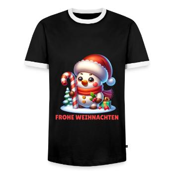 Schneemann Frohe Weihnachten Weihnachtsfeier - Männer Kontrast-T-Shirt - Schwarz/Weiß - Vorne - AI Model Female 172 light (172cm) & AI Model Male 178 light (178cm)