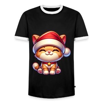Süß Weihnachtskatze Katze Kostüm - Männer Kontrast-T-Shirt - Schwarz/Weiß - Vorne - AI Model Female 172 light (172cm) & AI Model Male 178 light (178cm)