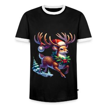 Christmas Reindeer Antlers Xmas Comic - Men's Ringer Shirt - black/white - Front - AI Model Female 172 light (172cm) & AI Model Male 178 light (178cm)