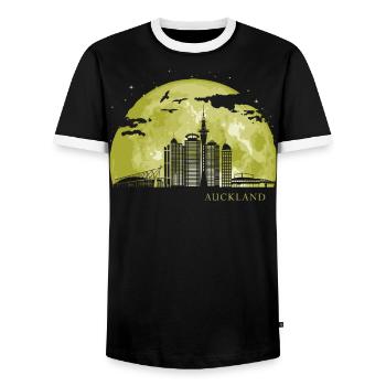 AUCKLAND Moon Light Night Stars Skyline - Men's Ringer Shirt - black/white - Front - AI Model Female 172 light (172cm) & AI Model Male 178 light (178cm)