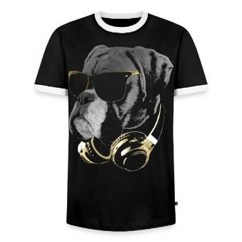 DJ Boxer Dog Bling - Men's Ringer Shirt - black/white - Front - AI Model Female 172 light (172cm) & AI Model Male 178 light (178cm)