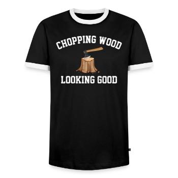 Holz hacken, Holzfäller holzeinbaumen - Männer Kontrast-T-Shirt - Schwarz/Weiß - Vorne - AI Model Female 172 light (172cm) & AI Model Male 178 light (178cm)