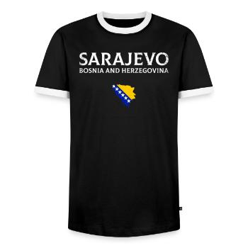 Sarajevo, Bosnien und Herzegovina - Männer Kontrast-T-Shirt - Schwarz/Weiß - Vorne - AI Model Female 172 light (172cm) & AI Model Male 178 light (178cm)