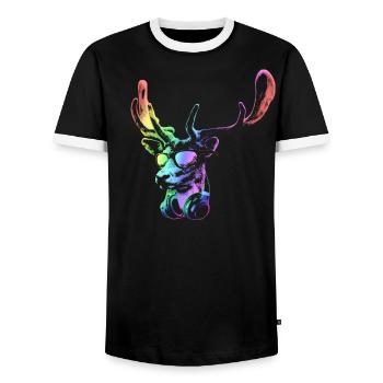 Deer DJ. Neon Cool and Funny Music Animal With - Men's Ringer Shirt - black/white - Front - AI Model Female 172 light (172cm) & AI Model Male 178 light (178cm)