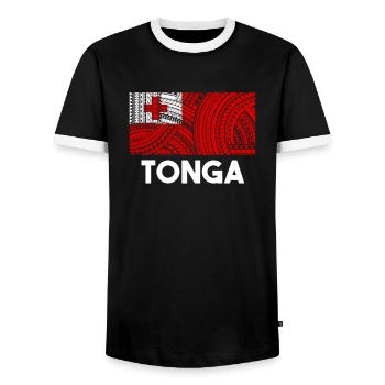 tonga flag, polynesian tonga - Men's Ringer Shirt - black/white - Front - AI Model Female 172 light (172cm) & AI Model Male 178 light (178cm)