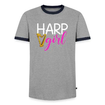 Harp girl, musical instrument Harpist - Men's Ringer Shirt - grey/navy  - Front - AI Model Female 172 light (172cm) & AI Model Male 178 light (178cm)