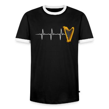 Harp hearbeat, musical instrument Harpist - Men's Ringer Shirt - black/white - Front - AI Model Female 172 light (172cm) & AI Model Male 178 light (178cm)