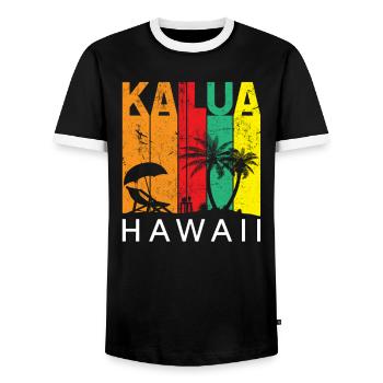 Kailua hawaiian, hawaii - Men's Ringer Shirt - black/white - Front - AI Model Female 172 light (172cm) & AI Model Male 178 light (178cm)