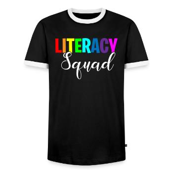 Literacy Squad, teacher school literacy - Men's Ringer Shirt - black/white - Front - AI Model Female 172 light (172cm) & AI Model Male 178 light (178cm)