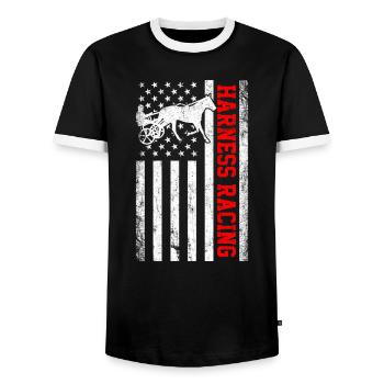 Harness racing american flag - Men's Ringer Shirt - black/white - Front - AI Model Female 172 light (172cm) & AI Model Male 178 light (178cm)