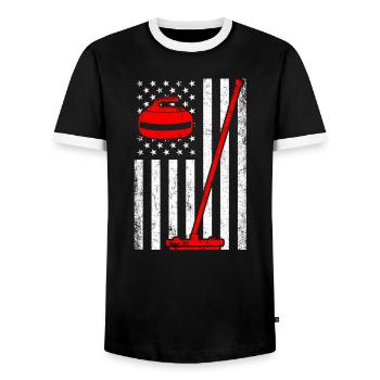 Curling american flag, curling - Men's Ringer Shirt - black/white - Front - AI Model Female 172 light (172cm) & AI Model Male 178 light (178cm)