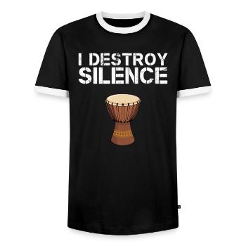 djembe i destroy silence, djembe - Men's Ringer Shirt - black/white - Front - AI Model Female 172 light (172cm) & AI Model Male 178 light (178cm)