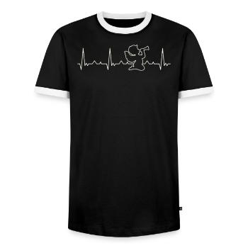 Amor Angel Trumpet Horn. Heart. Love. EKG. Pulse. - Men's Ringer Shirt - black/white - Front - AI Model Female 172 light (172cm) & AI Model Male 178 light (178cm)