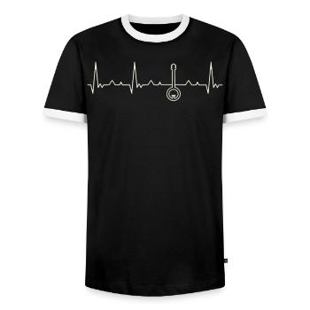 Banjo. Corazón. Amor. Ekg. Legumbres. Derrotar. - T-shirt contrasté Homme - noir/blanc - Devant - AI Model Female 172 light (172cm) & AI Model Male 178 light (178cm)