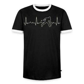Baseballspieler Fang. Herz. Liebe. Ekg. Impuls. - Männer Kontrast-T-Shirt - Schwarz/Weiß - Vorne - AI Model Female 172 light (172cm) & AI Model Male 178 light (178cm)