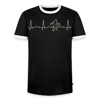 Basketball Dribble Girl. Heart. Love. EKG. Pulse. - Men's Ringer Shirt - black/white - Front - AI Model Female 172 light (172cm) & AI Model Male 178 light (178cm)