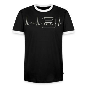 Casette Tape. Heart. Love. EKG. Pulse. Beat. - Men's Ringer Shirt - black/white - Front - AI Model Female 172 light (172cm) & AI Model Male 178 light (178cm)