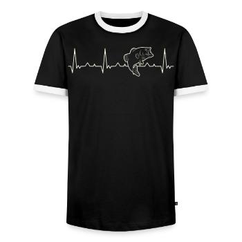 Fish Jumping. Heart. Love. EKG. Pulse. Beat. - Men's Ringer Shirt - black/white - Front - AI Model Female 172 light (172cm) & AI Model Male 178 light (178cm)