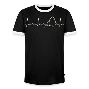 Fisherman Fishing From Boat. Heart. Love. EKG. - Men's Ringer Shirt - black/white - Front - AI Model Female 172 light (172cm) & AI Model Male 178 light (178cm)