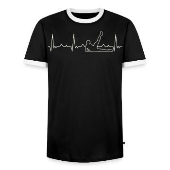 Fitness Girl. Heart. Love. EKG. Pulse. Beat. - Men's Ringer Shirt - black/white - Front - AI Model Female 172 light (172cm) & AI Model Male 178 light (178cm)