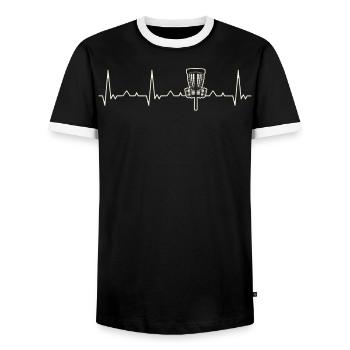 Frisbee Ultimate Disc Golf. Heart. Love. EKG. - Men's Ringer Shirt - black/white - Front - AI Model Female 172 light (172cm) & AI Model Male 178 light (178cm)
